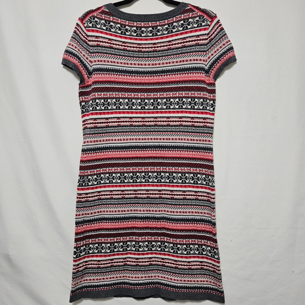 Tommy Hilfiger Fair Isle Sweater Dress L Red Gray Knit Preppy Après-Ski Academic - Picture 2 of 5